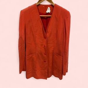 Vintage 90’sY2K coral orange silk luxury blazer pockets lined Due Per Due boujee